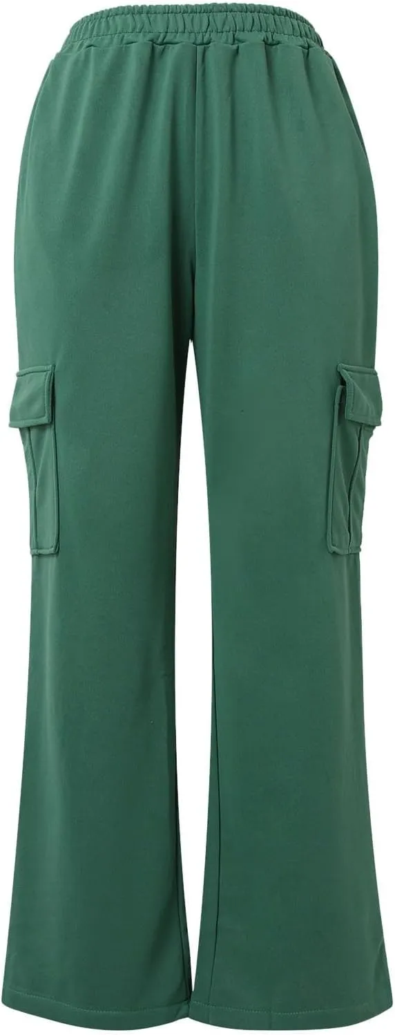 Womens Straight Leg Pants Elastic High Waist Lounge Pants Baggy Comfy Casual Trousers with Multiple Pockets 2025