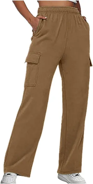 Womens Straight Leg Pants Elastic High Waist Lounge Pants Baggy Comfy Casual Trousers with Multiple Pockets 2025