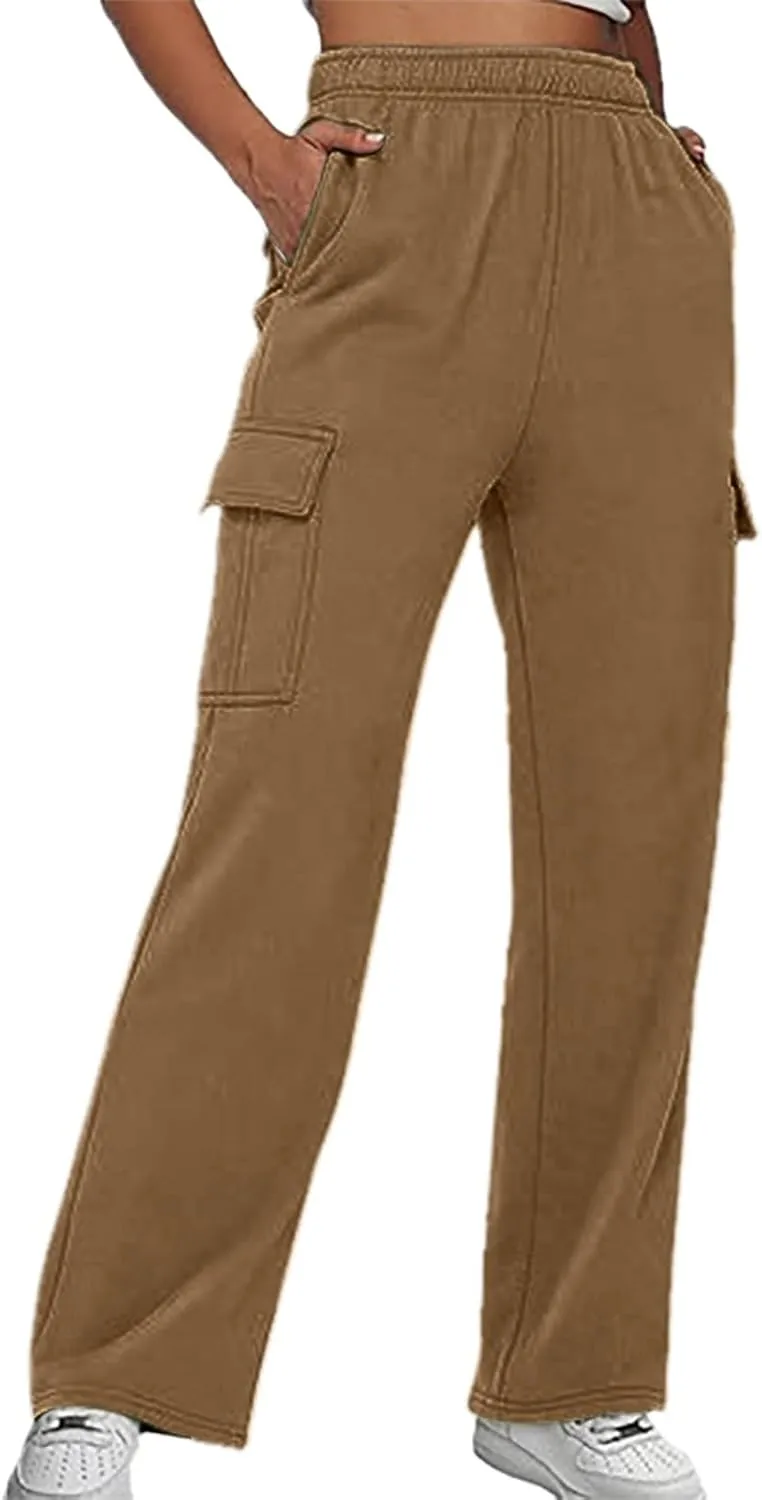 Womens Straight Leg Pants Elastic High Waist Lounge Pants Baggy Comfy Casual Trousers with Multiple Pockets 2025