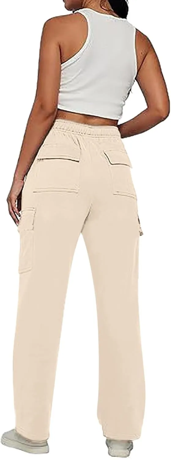 Womens Straight Leg Pants Elastic High Waist Lounge Pants Baggy Comfy Casual Trousers with Multiple Pockets 2025