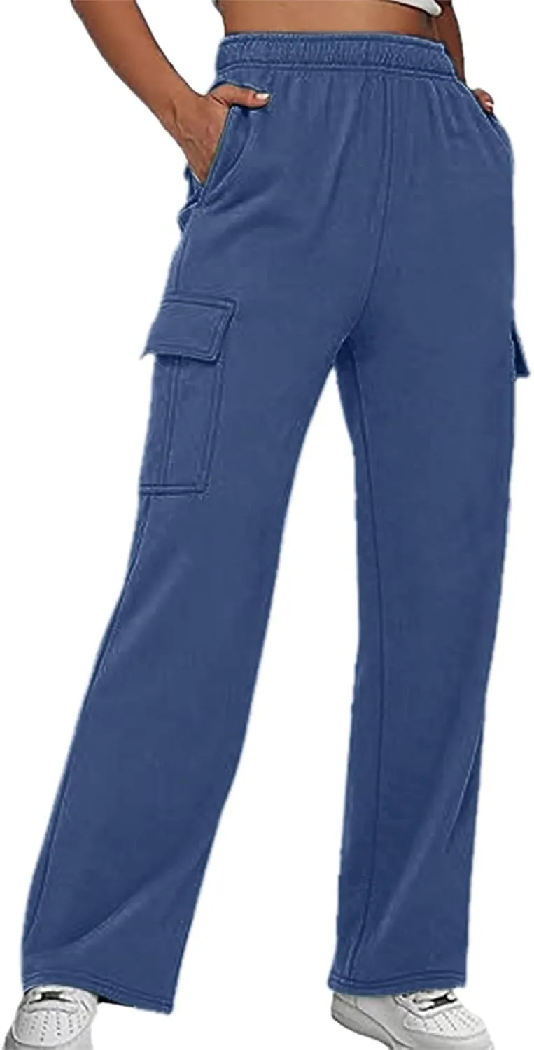 Womens Straight Leg Pants Elastic High Waist Lounge Pants Baggy Comfy Casual Trousers with Multiple Pockets 2025