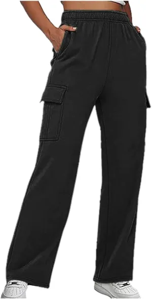 Womens Straight Leg Pants Elastic High Waist Lounge Pants Baggy Comfy Casual Trousers with Multiple Pockets 2025