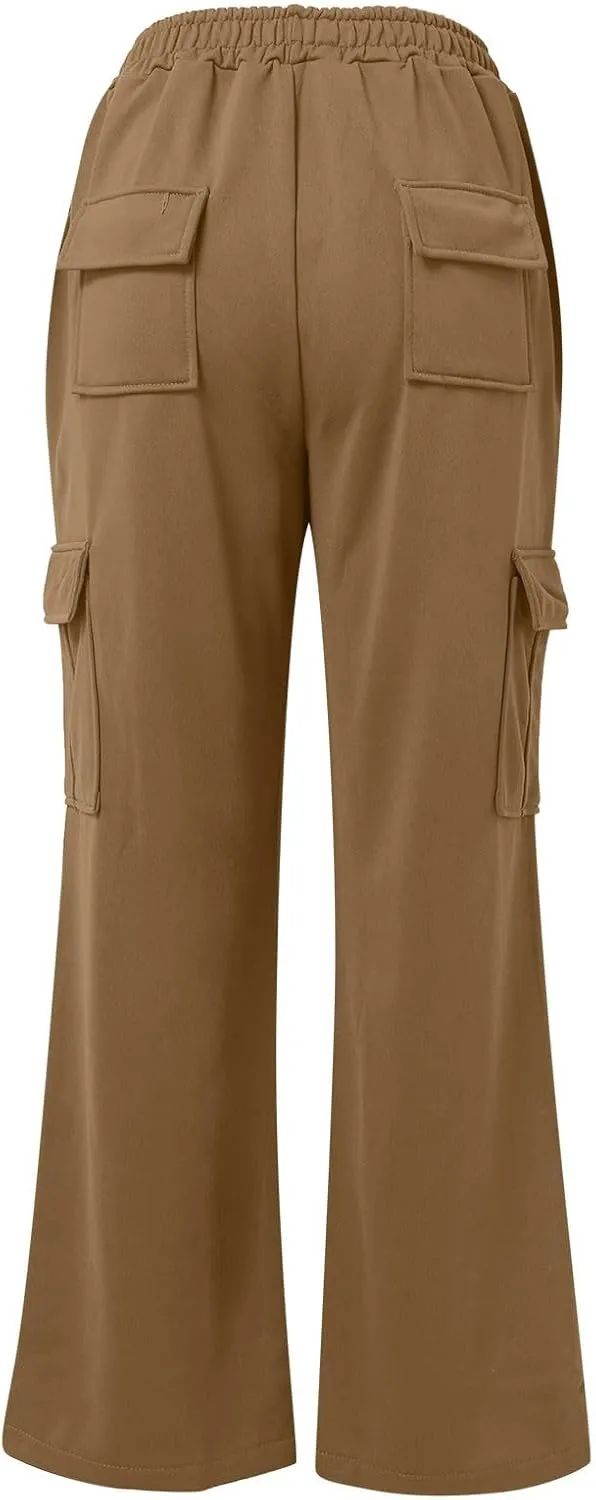 Womens Straight Leg Pants Elastic High Waist Lounge Pants Baggy Comfy Casual Trousers with Multiple Pockets 2025