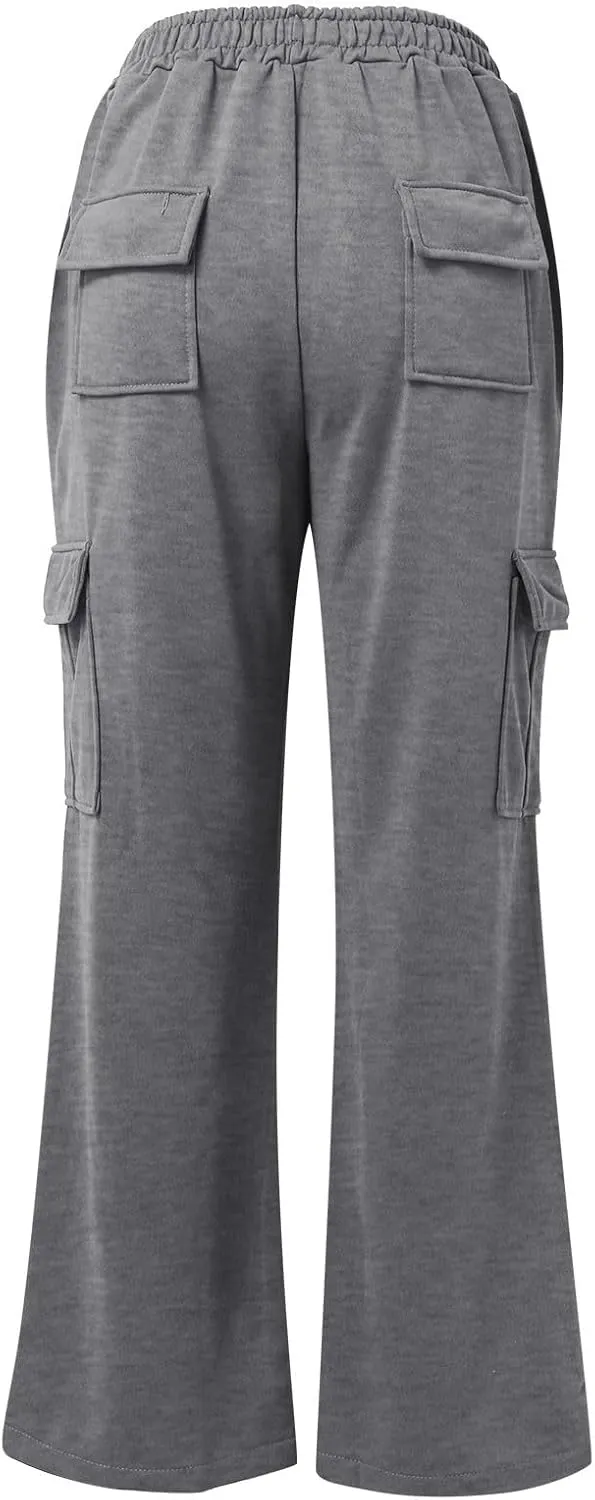 Womens Straight Leg Pants Elastic High Waist Lounge Pants Baggy Comfy Casual Trousers with Multiple Pockets 2025