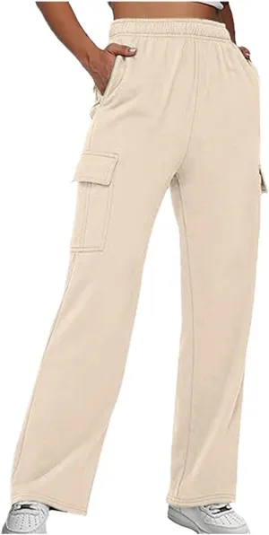 Womens Straight Leg Pants Elastic High Waist Lounge Pants Baggy Comfy Casual Trousers with Multiple Pockets 2025