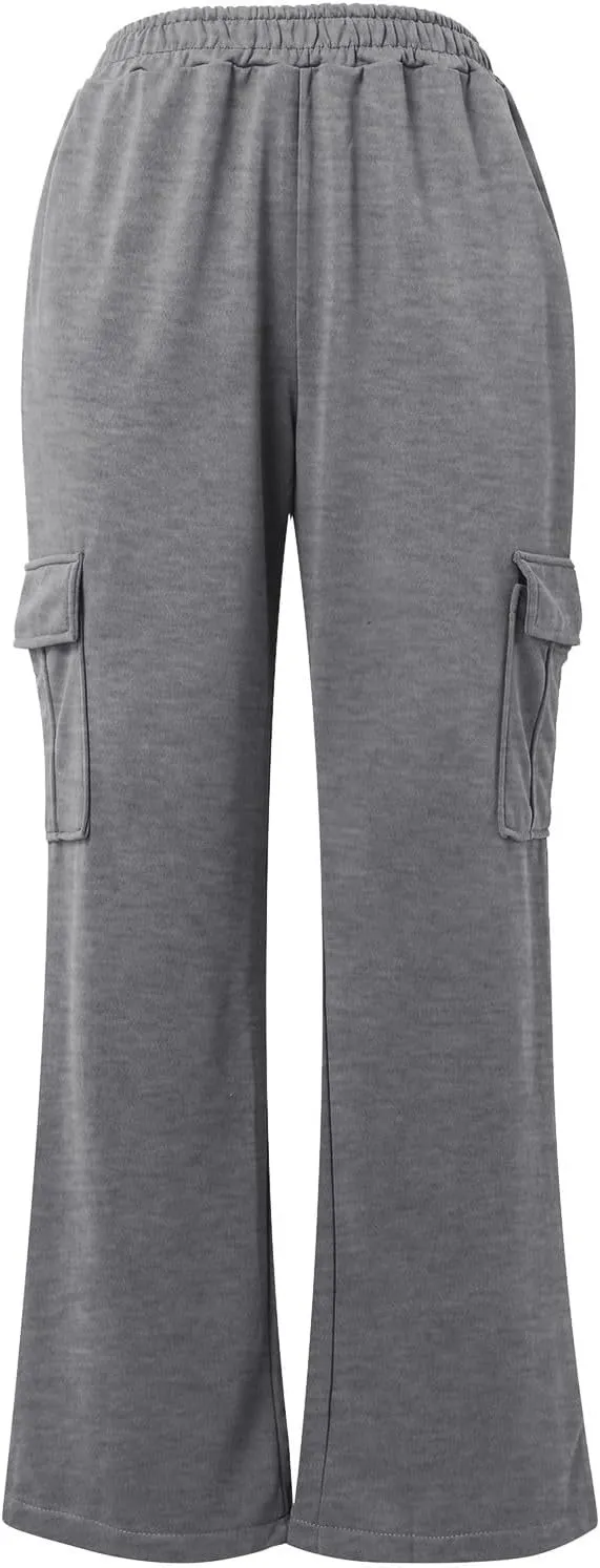 Womens Straight Leg Pants Elastic High Waist Lounge Pants Baggy Comfy Casual Trousers with Multiple Pockets 2025