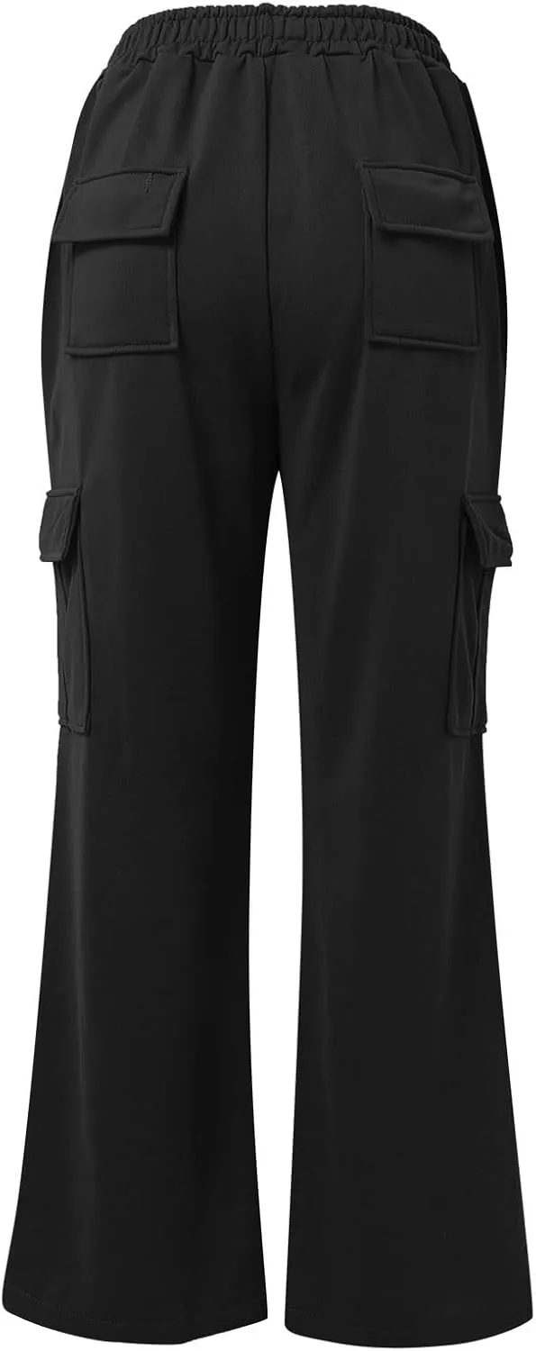 Womens Straight Leg Pants Elastic High Waist Lounge Pants Baggy Comfy Casual Trousers with Multiple Pockets 2025