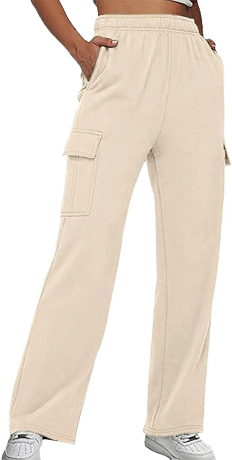 Womens Straight Leg Pants Elastic High Waist Lounge Pants Baggy Comfy Casual Trousers with Multiple Pockets 2025