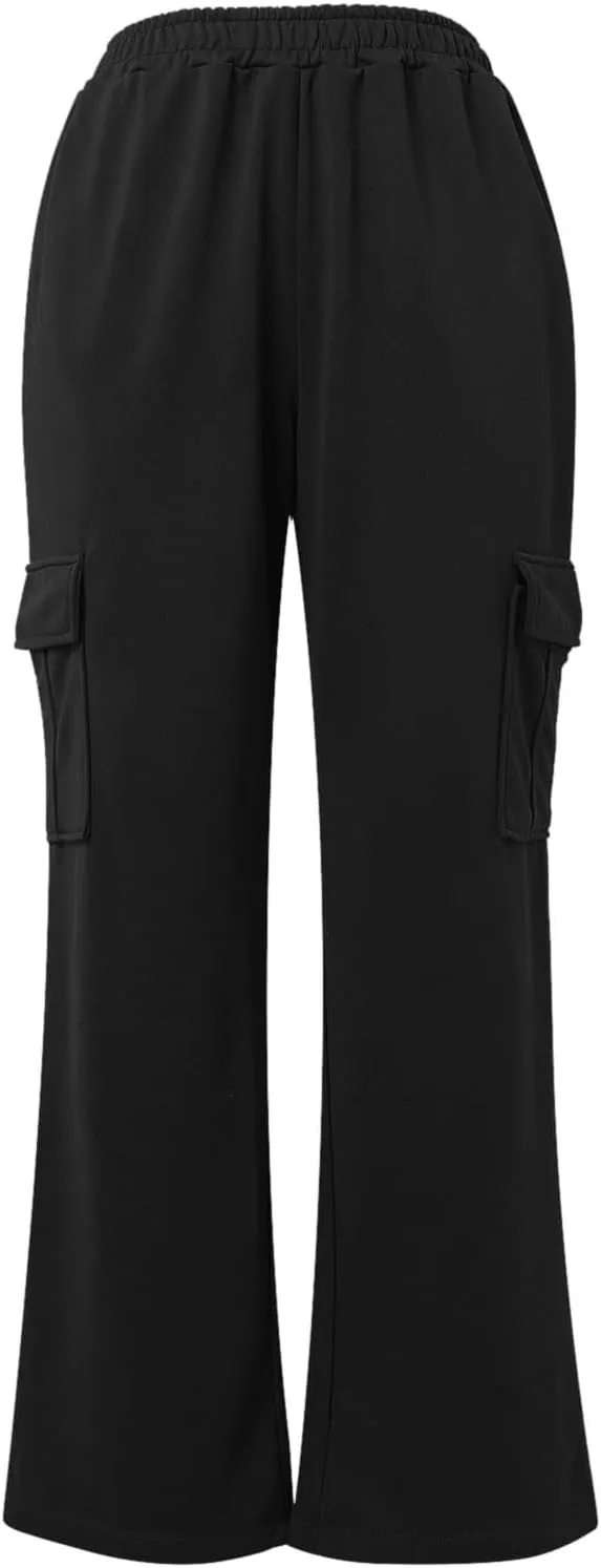 Womens Straight Leg Pants Elastic High Waist Lounge Pants Baggy Comfy Casual Trousers with Multiple Pockets 2025