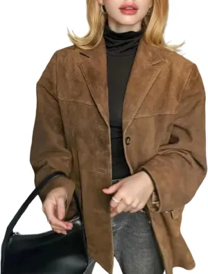 Women's Suede Jacket Old Money Aesthetic Faux Leather Coat Fall Fashion Trendy Y2k Outerwear Chic