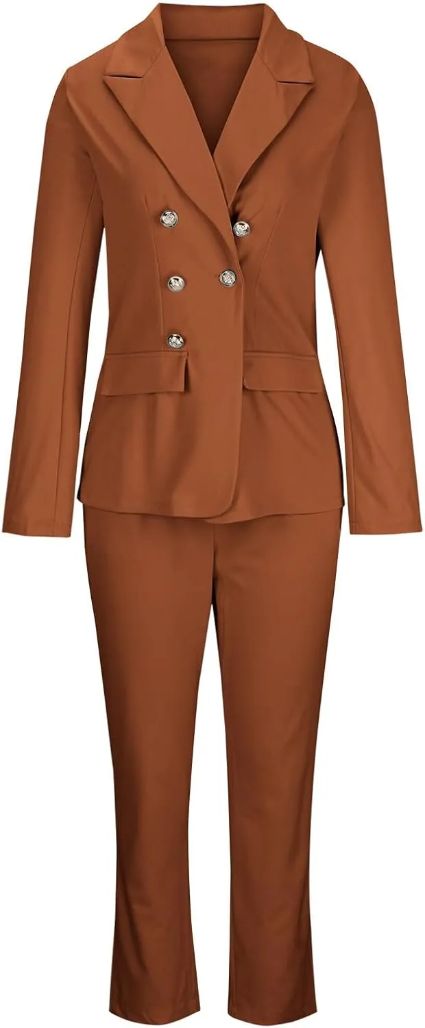 Women's Suit 2 Piece Set Classic Solid Business Suit Set Office Outfits Slim Fit Blazer Jackets Matching Pant Suits