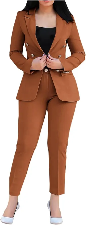 Women's Suit 2 Piece Set Classic Solid Business Suit Set Office Outfits Slim Fit Blazer Jackets Matching Pant Suits