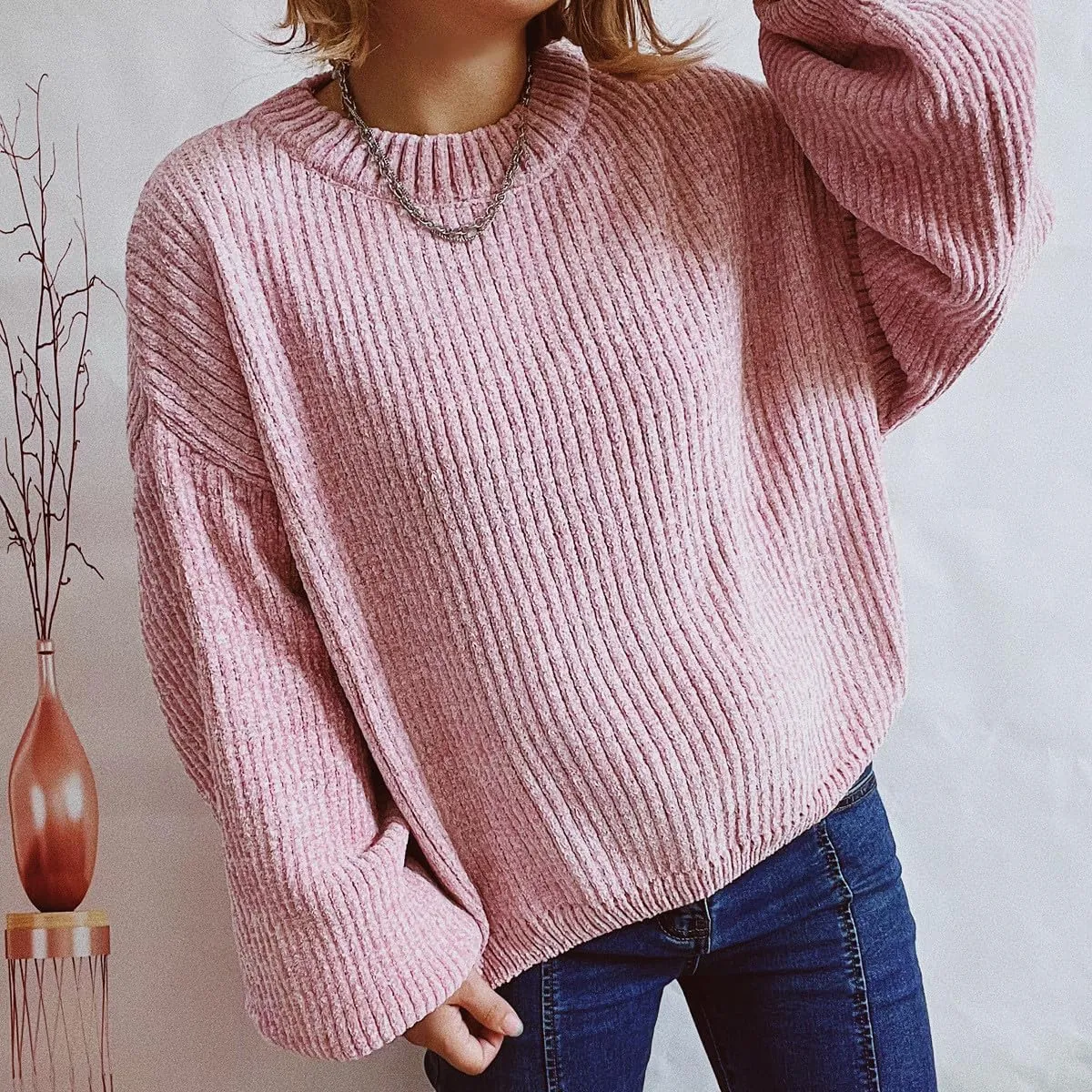 Women's Sweater Winter 2024 Oversized Chunky Knitted Pullover top Sweater Classic Long Sleeve Round Neck Cute Sweater