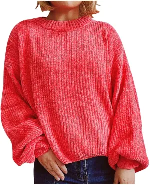Women's Sweater Winter 2024 Oversized Chunky Knitted Pullover top Sweater Classic Long Sleeve Round Neck Cute Sweater
