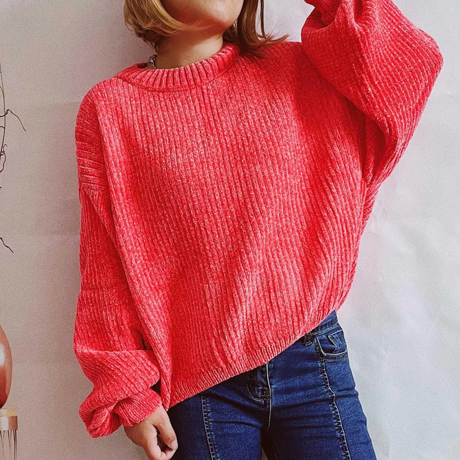 Women's Sweater Winter 2024 Oversized Chunky Knitted Pullover top Sweater Classic Long Sleeve Round Neck Cute Sweater