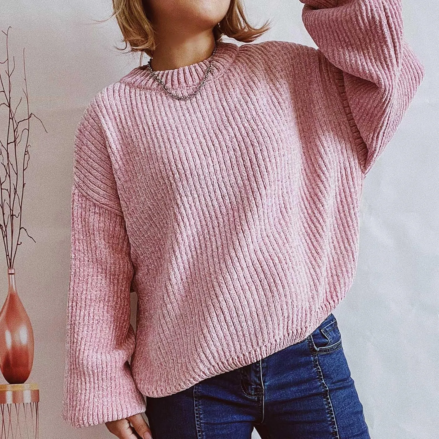 Women's Sweater Winter 2024 Oversized Chunky Knitted Pullover top Sweater Classic Long Sleeve Round Neck Cute Sweater