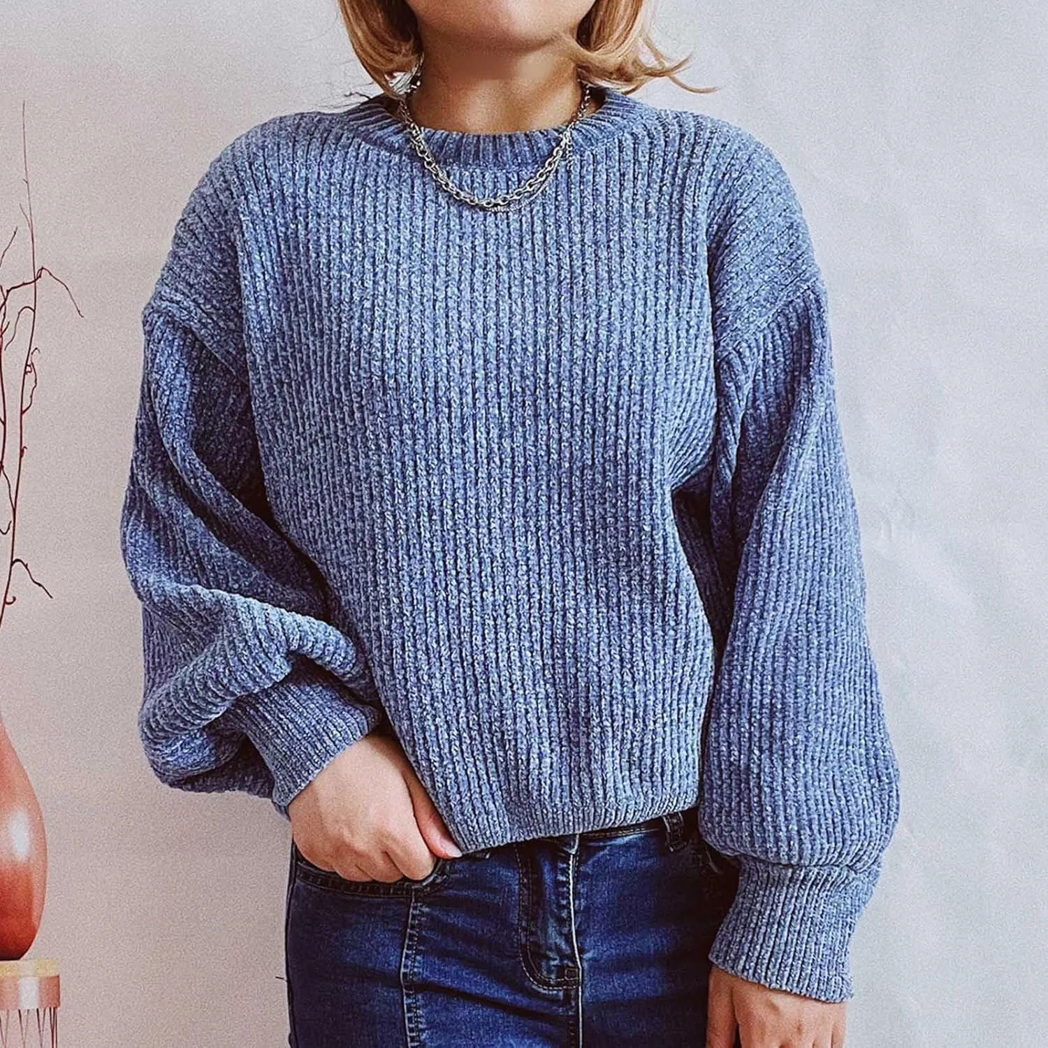 Women's Sweater Winter 2024 Oversized Chunky Knitted Pullover top Sweater Classic Long Sleeve Round Neck Cute Sweater