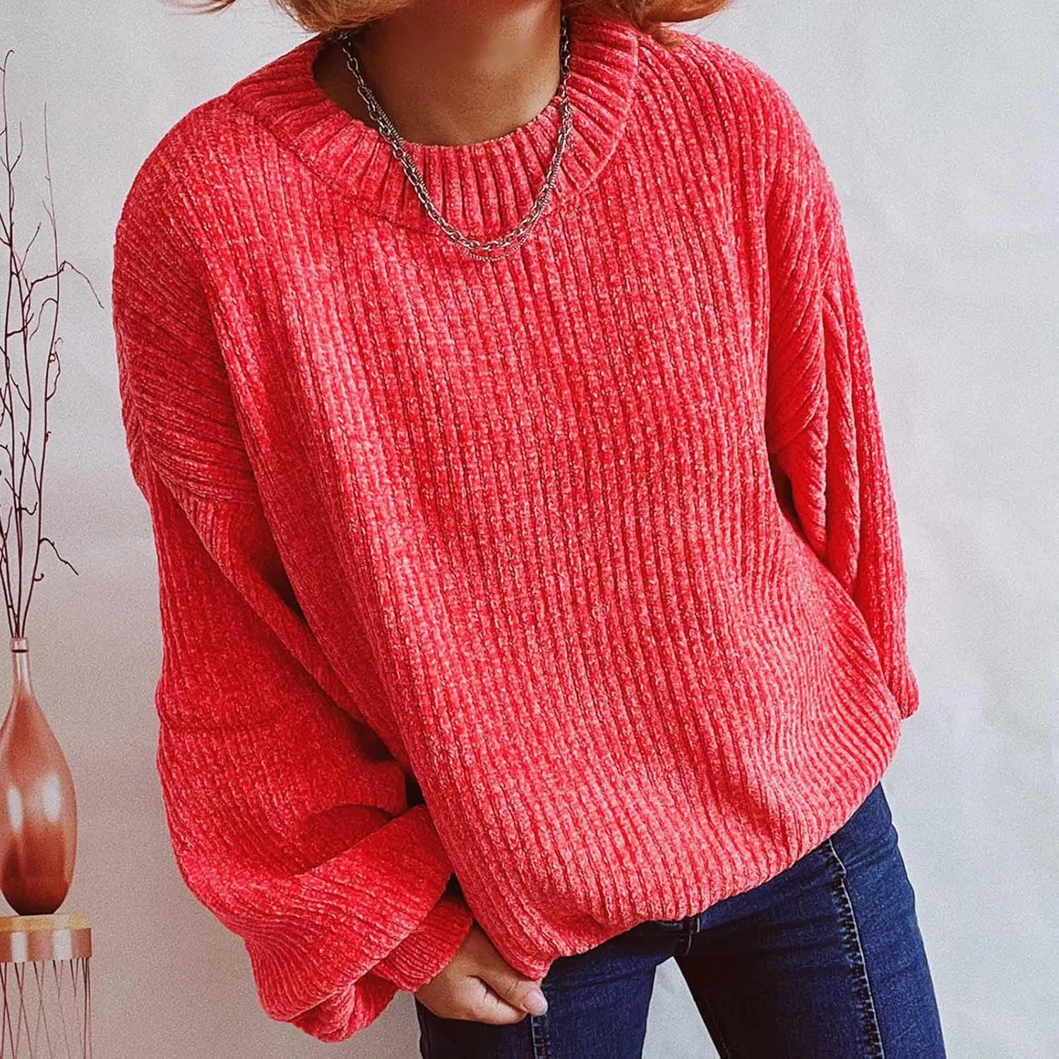 Women's Sweater Winter 2024 Oversized Chunky Knitted Pullover top Sweater Classic Long Sleeve Round Neck Cute Sweater