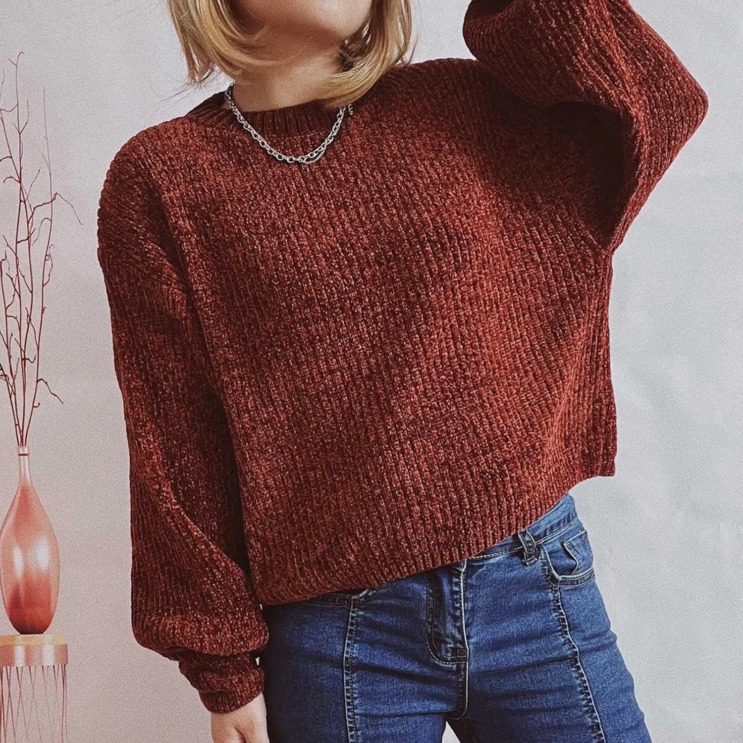Women's Sweater Winter 2024 Oversized Chunky Knitted Pullover top Sweater Classic Long Sleeve Round Neck Cute Sweater