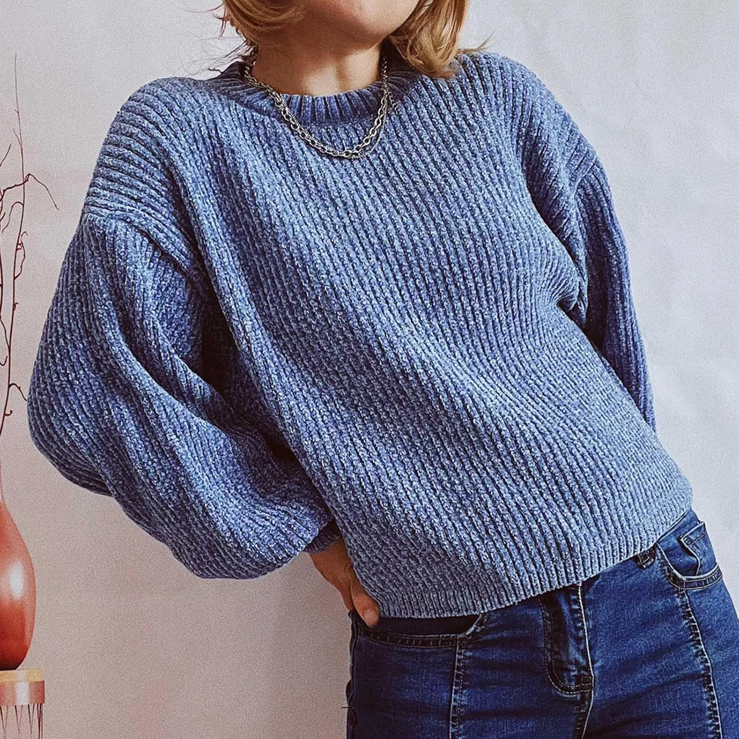 Women's Sweater Winter 2024 Oversized Chunky Knitted Pullover top Sweater Classic Long Sleeve Round Neck Cute Sweater