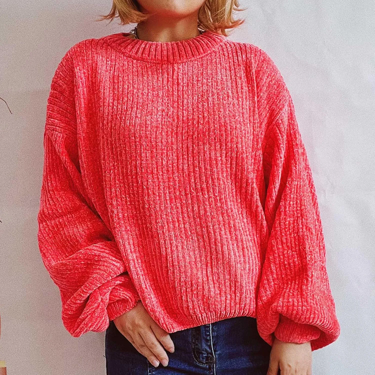 Women's Sweater Winter 2024 Oversized Chunky Knitted Pullover top Sweater Classic Long Sleeve Round Neck Cute Sweater