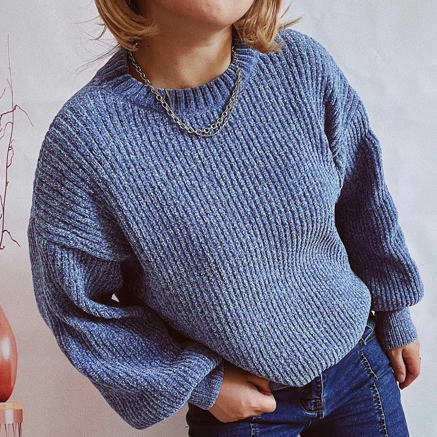 Women's Sweater Winter 2024 Oversized Chunky Knitted Pullover top Sweater Classic Long Sleeve Round Neck Cute Sweater