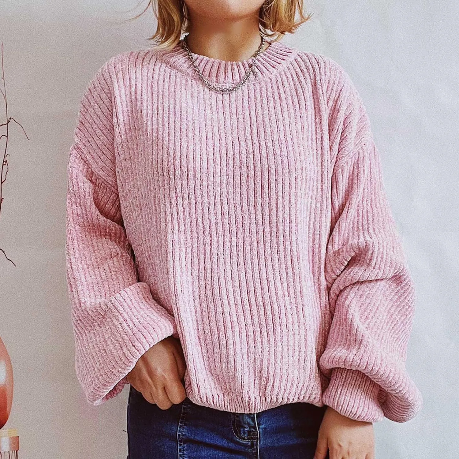 Women's Sweater Winter 2024 Oversized Chunky Knitted Pullover top Sweater Classic Long Sleeve Round Neck Cute Sweater