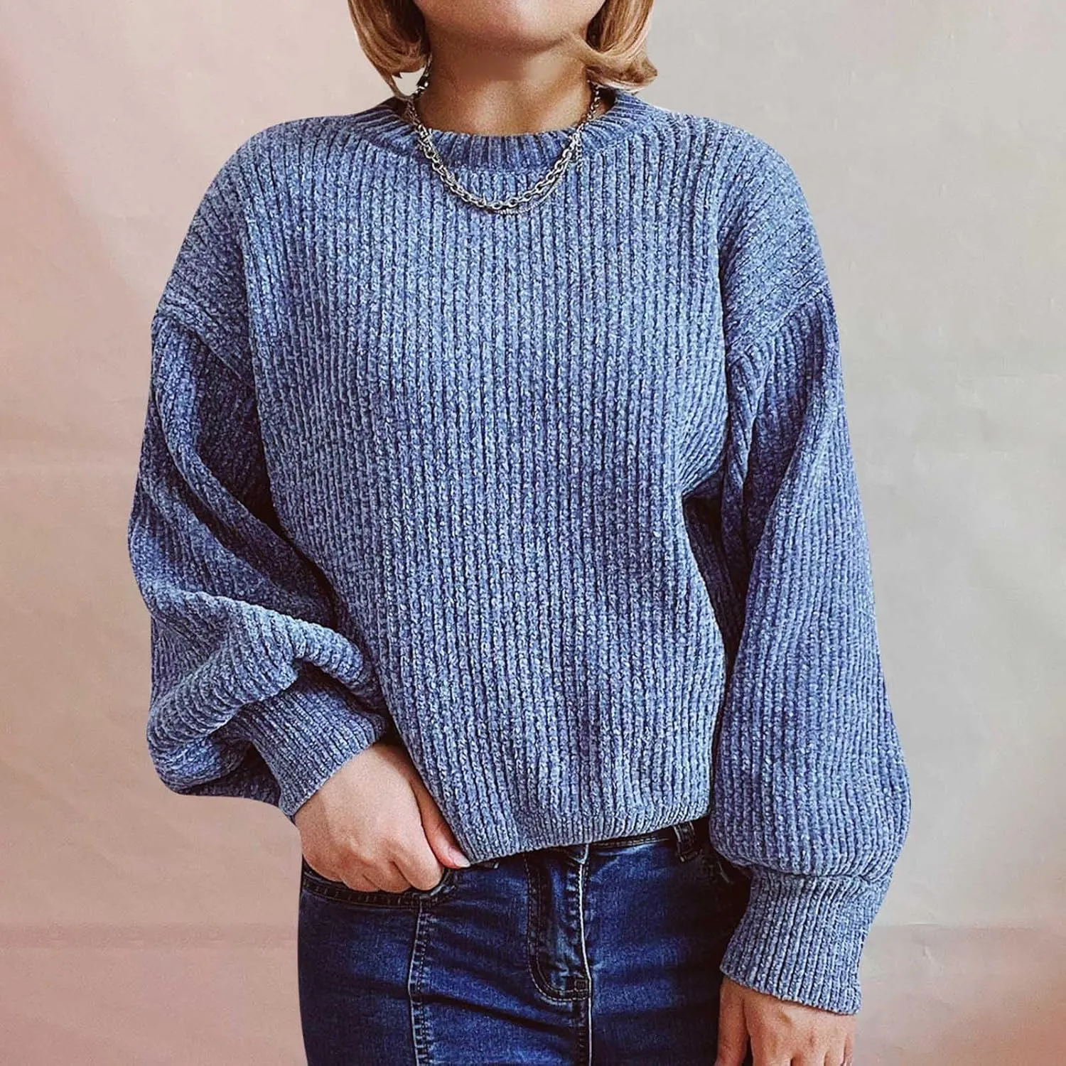 Women's Sweater Winter 2024 Oversized Chunky Knitted Pullover top Sweater Classic Long Sleeve Round Neck Cute Sweater