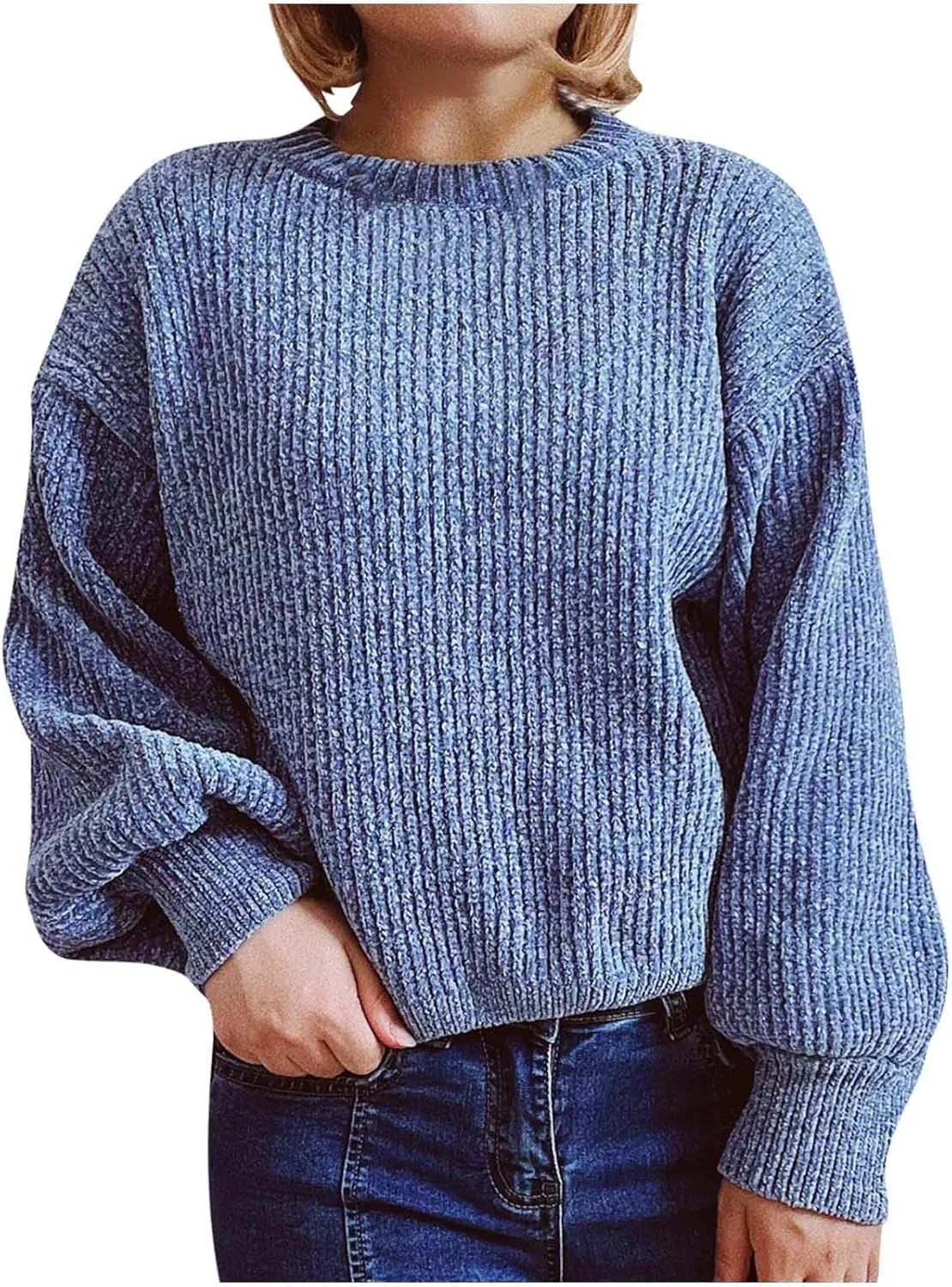 Women's Sweater Winter 2024 Oversized Chunky Knitted Pullover top Sweater Classic Long Sleeve Round Neck Cute Sweater