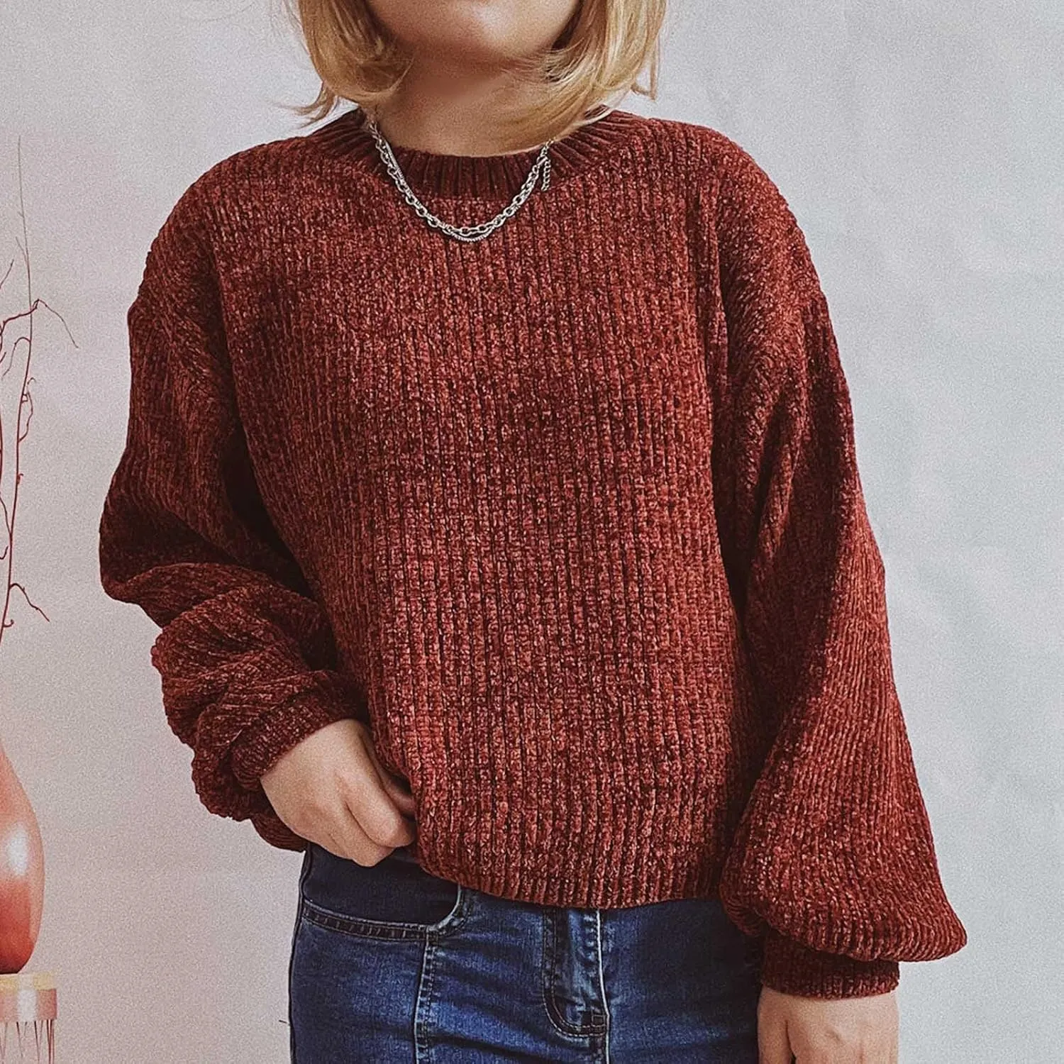 Women's Sweater Winter 2024 Oversized Chunky Knitted Pullover top Sweater Classic Long Sleeve Round Neck Cute Sweater
