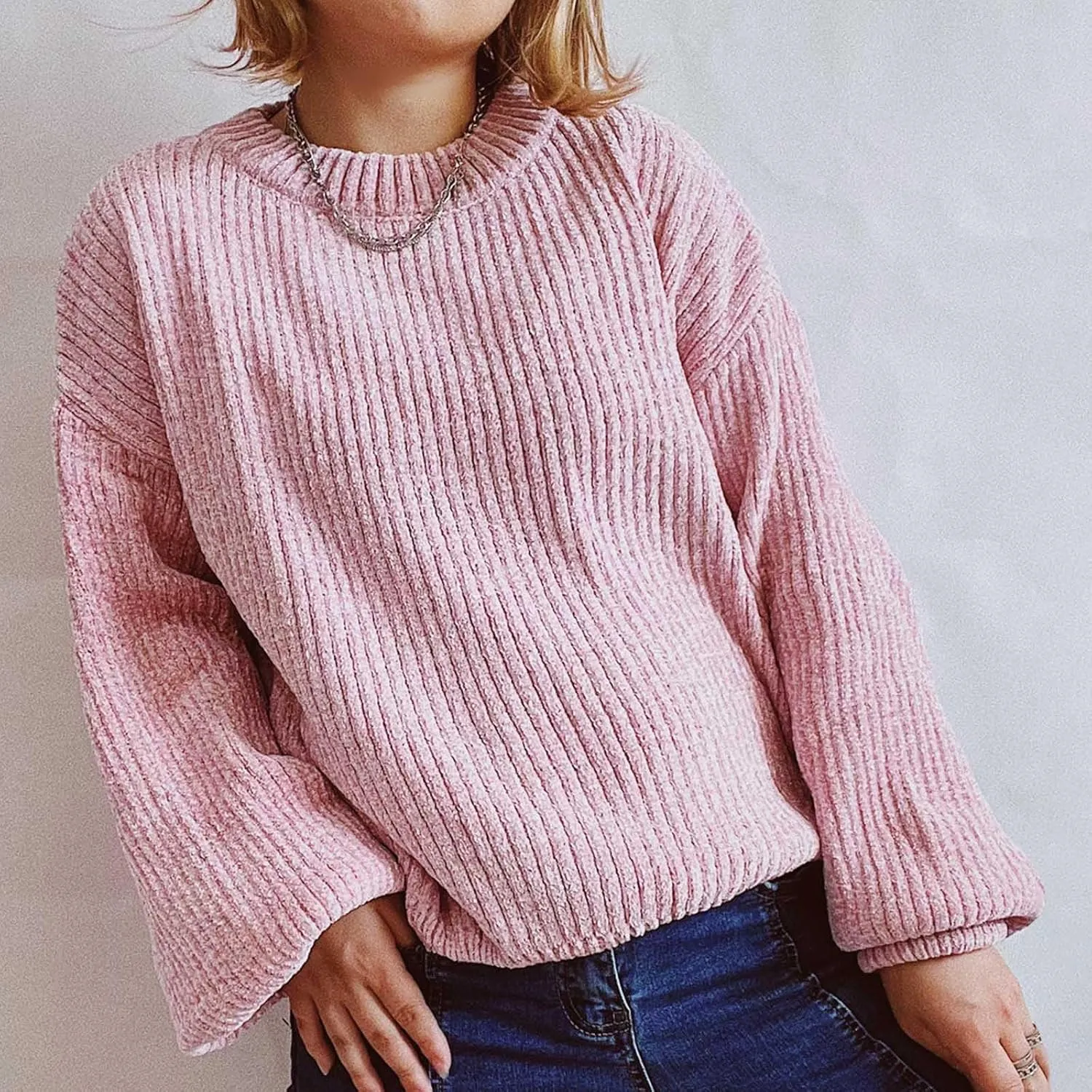 Women's Sweater Winter 2024 Oversized Chunky Knitted Pullover top Sweater Classic Long Sleeve Round Neck Cute Sweater