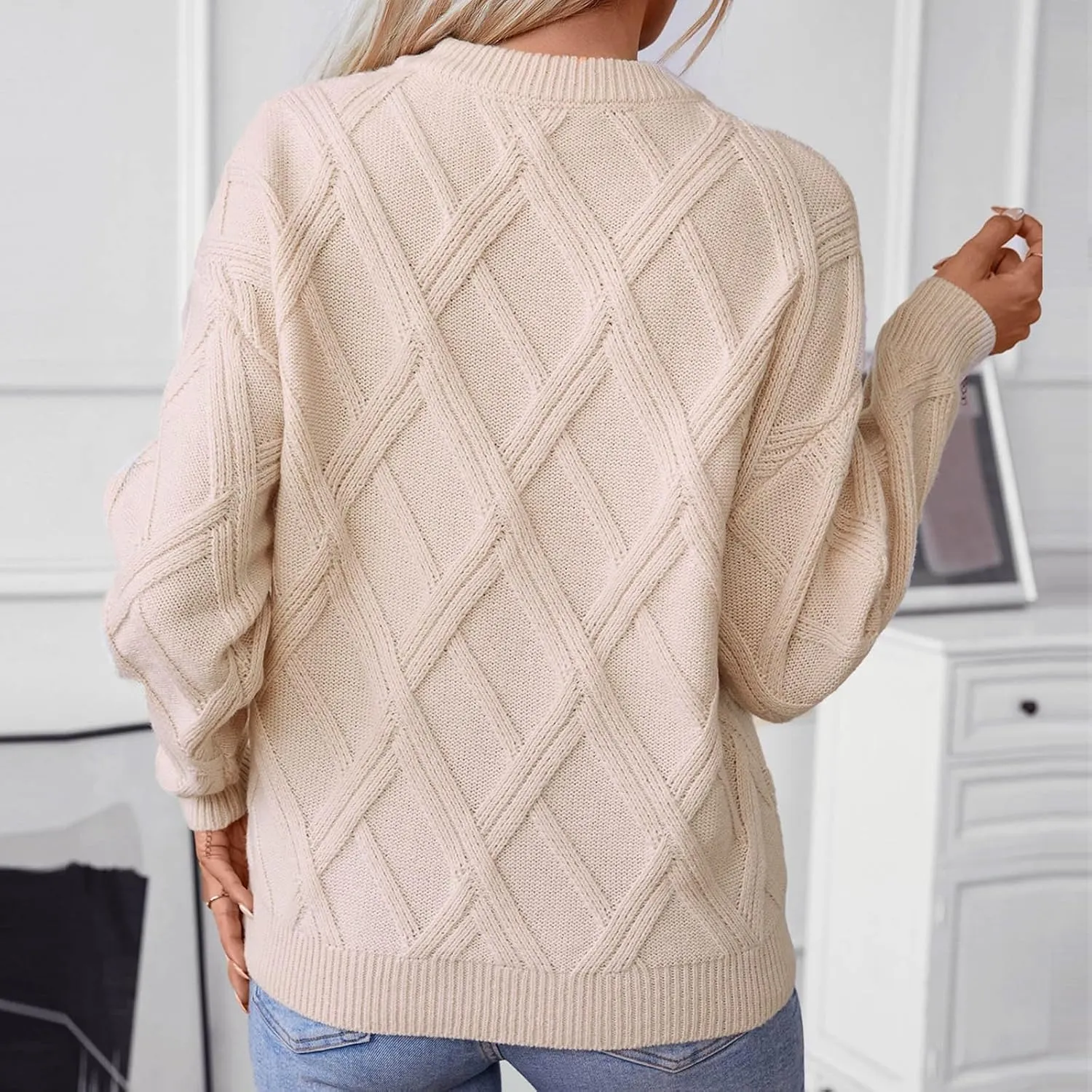 Women's Sweaters Fall Winter Tops Trendy Cable Knit Pullover Sweater Long Sleeve O-Neck Sweatshirt Knitwear Blouse
