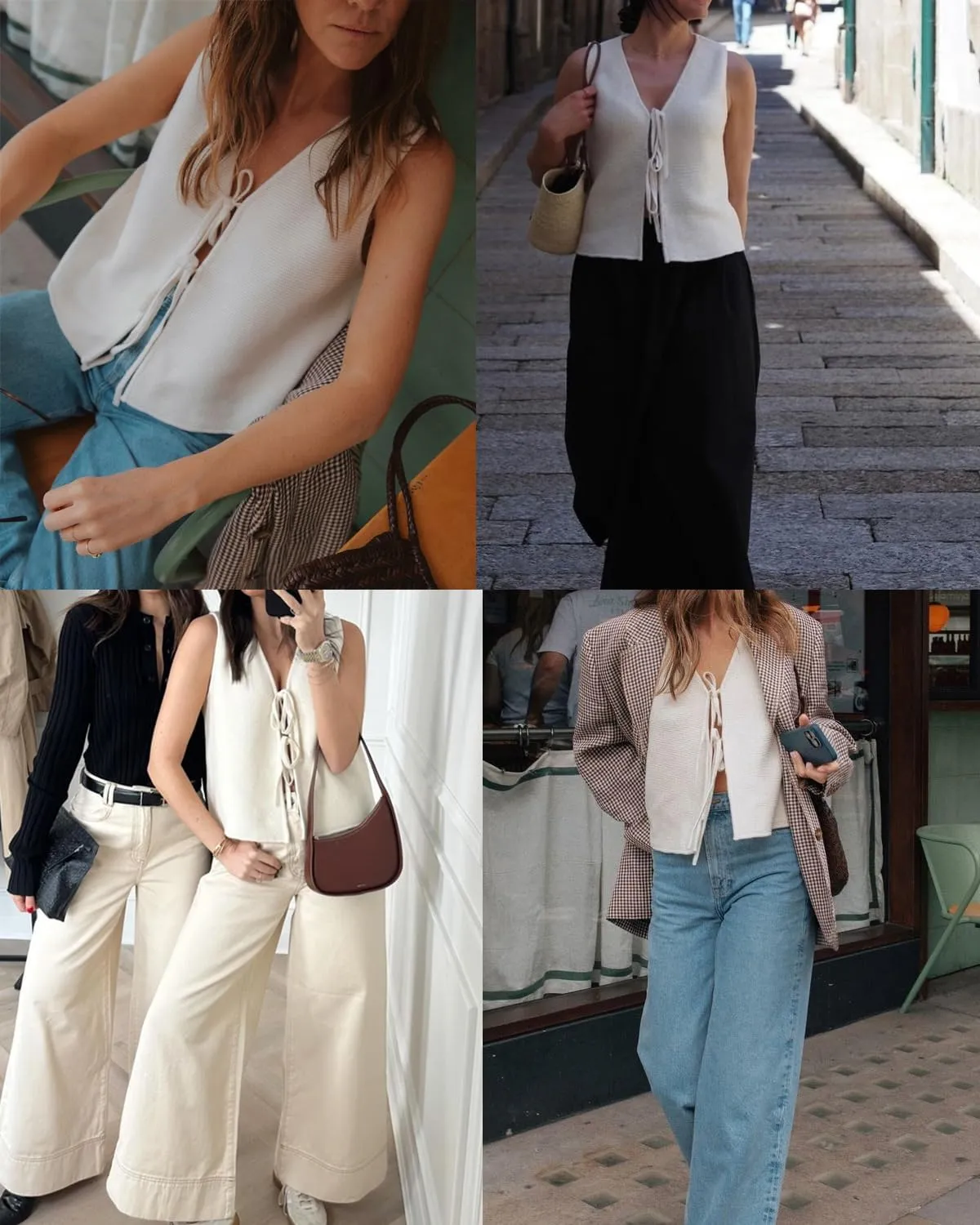 Womens Tie Front Sweater Vest Knit V Neck Lace Up Sleeveless Cardigan Casual Knitted Vest