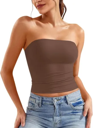 Women's Tube Tops Summer Outfits Going Out Bandeau Shirts Sleeveless Strapless Crop Tank Top