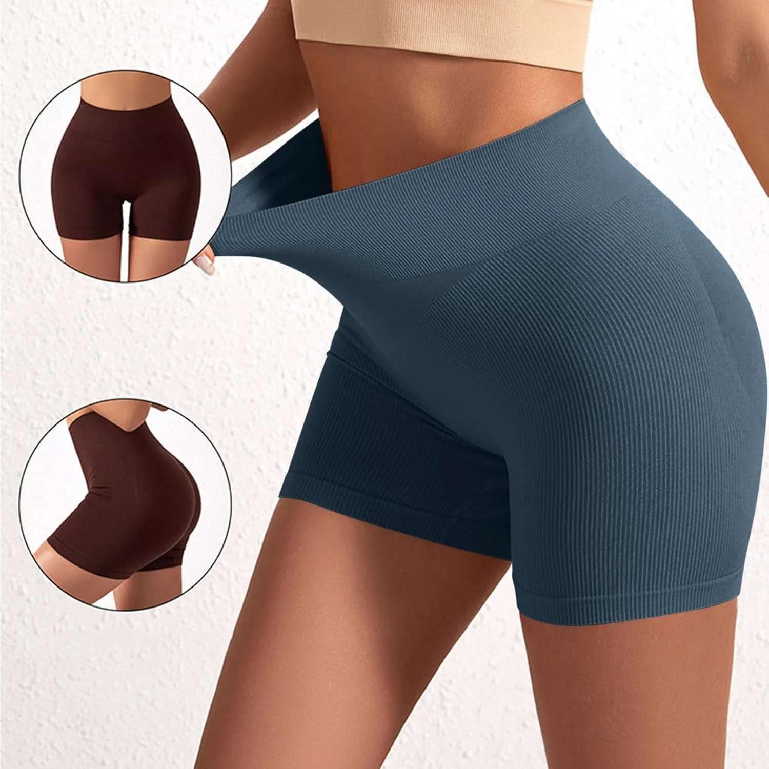 Women's Tummy Control Athletic Yoga Shorts Butt Lifting High Waisted Workout Running Shorts Stretch Gym Yoga Shorts