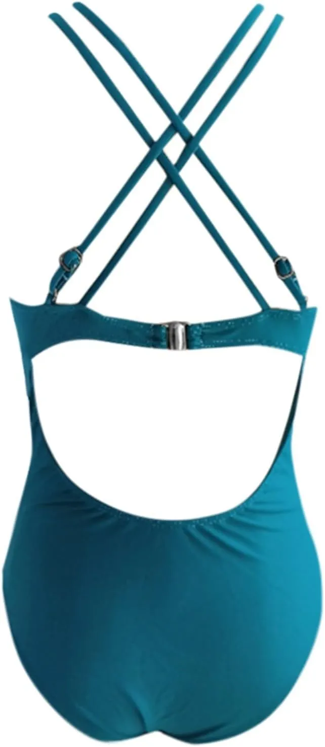 Women's Tummy Control Monokinis Swimsuits One Piece Neon Color Block Swimwear Deep V Neck Slimming Bathing Suit