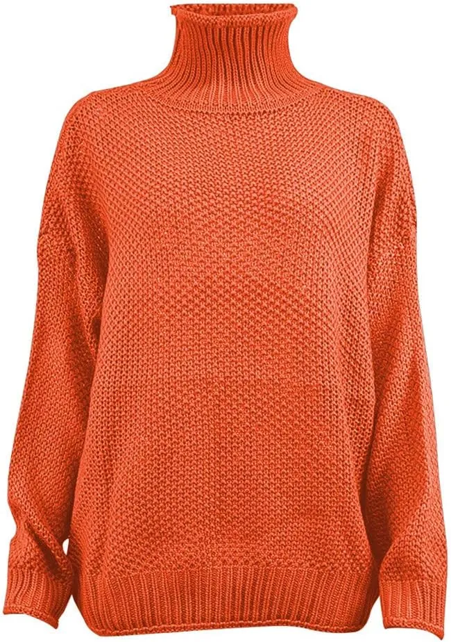 Womens Turtleneck Sweater Oversized Knit Sweater Chunky Pullover Sweater Vintage Jumper Top Winter Casual Tunic Top