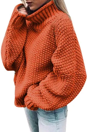 Womens Turtleneck Sweater Oversized Knit Sweater Chunky Pullover Sweater Vintage Jumper Top Winter Casual Tunic Top