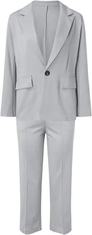 Women's Two Piece Lapels Suit Set Office Business Long Sleeve Button Formal Blazers   Pant Suit Slim Loose Jacket Suit