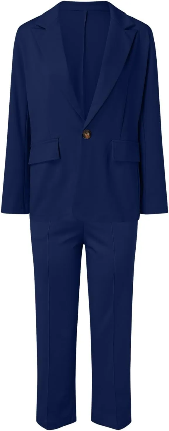 Women's Two Piece Lapels Suit Set Office Business Long Sleeve Button Formal Blazers   Pant Suit Slim Loose Jacket Suit