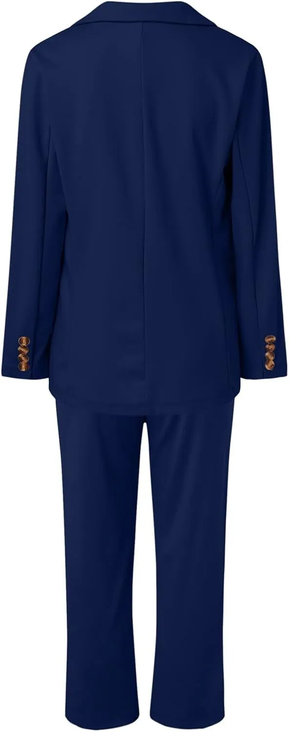 Women's Two Piece Lapels Suit Set Office Business Long Sleeve Button Formal Blazers   Pant Suit Slim Loose Jacket Suit