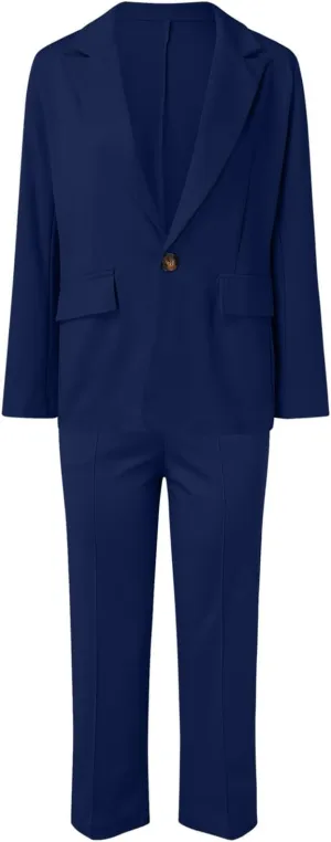 Women's Two Piece Lapels Suit Set Office Business Long Sleeve Button Formal Blazers   Pant Suit Slim Loose Jacket Suit
