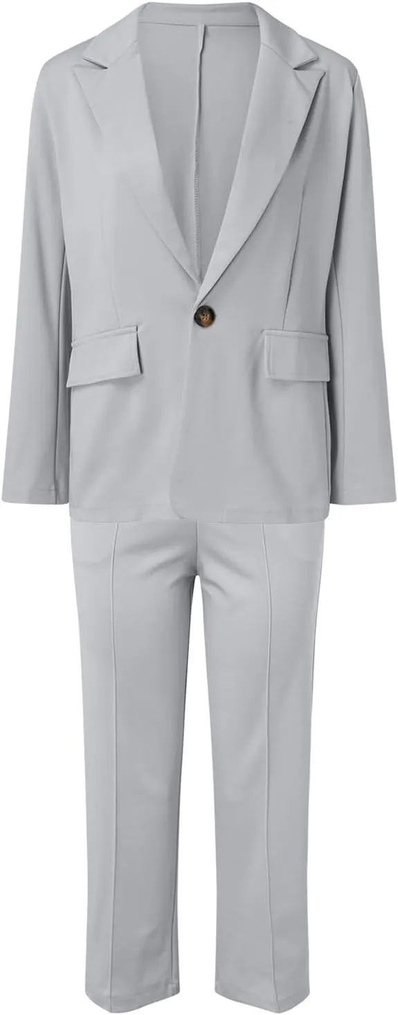 Women's Two Piece Lapels Suit Set Office Business Long Sleeve Button Formal Blazers   Pant Suit Slim Loose Jacket Suit
