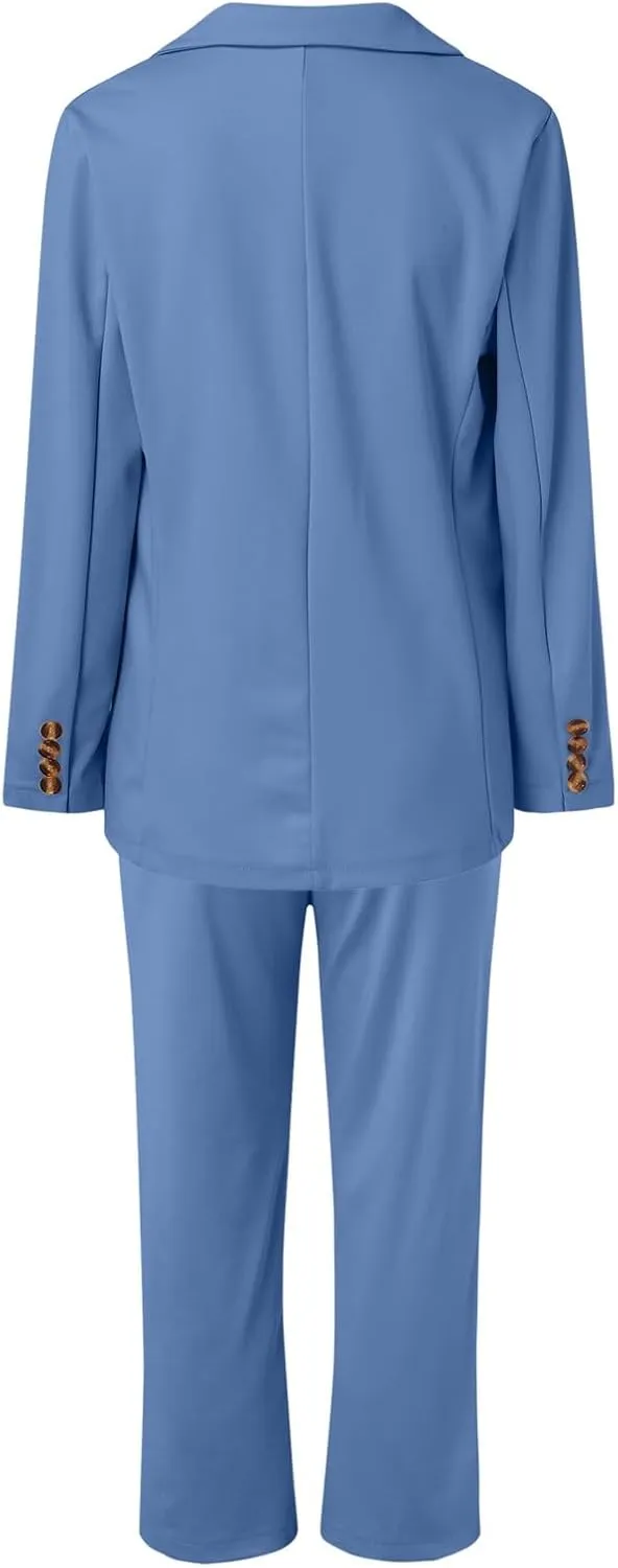 Women's Two Piece Lapels Suit Set Office Business Long Sleeve Button Formal Blazers   Pant Suit Slim Loose Jacket Suit