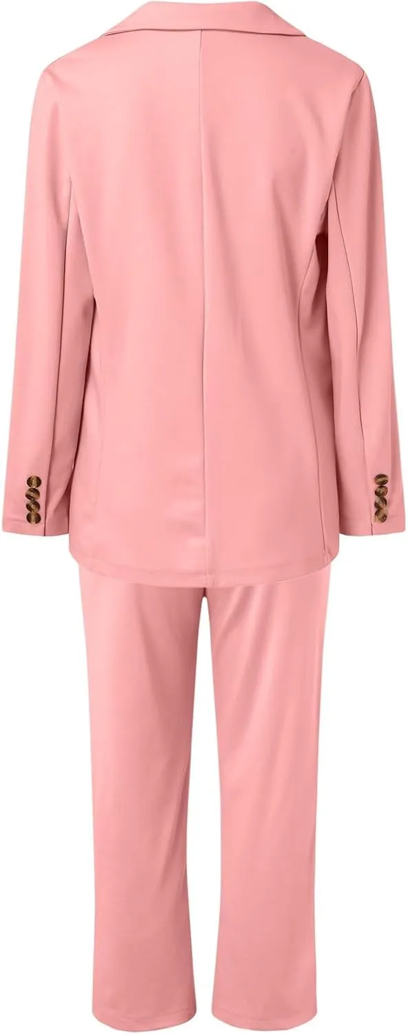 Women's Two Piece Lapels Suit Set Office Business Long Sleeve Button Formal Blazers   Pant Suit Slim Loose Jacket Suit