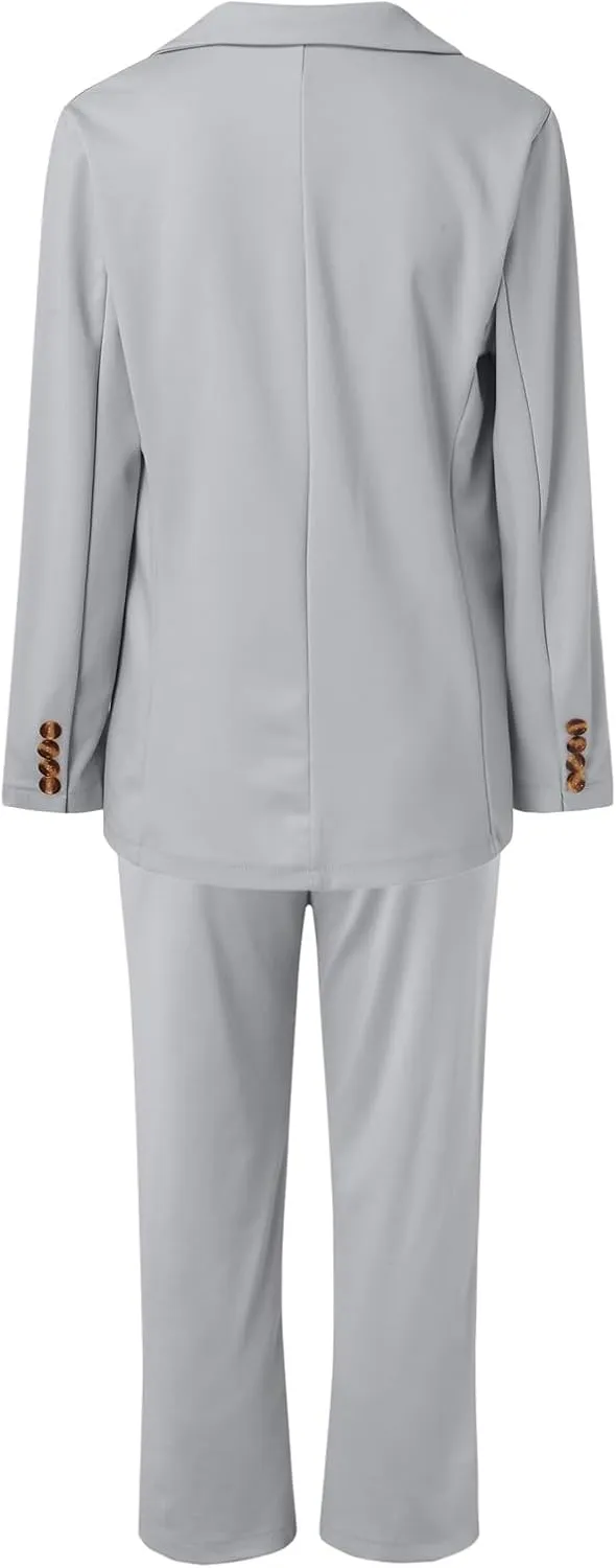 Women's Two Piece Lapels Suit Set Office Business Long Sleeve Button Formal Blazers   Pant Suit Slim Loose Jacket Suit