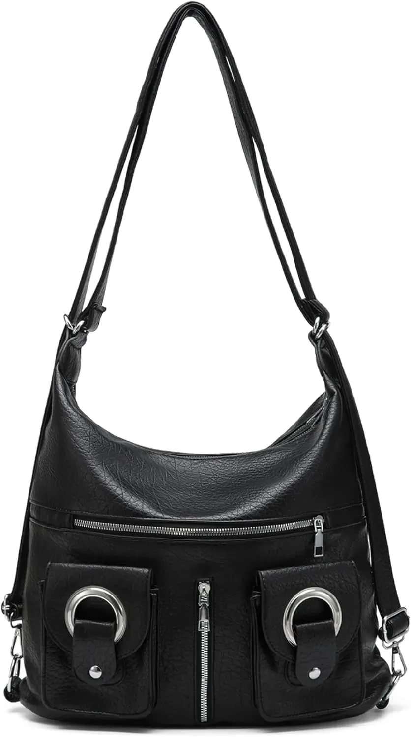 Women's Vegan Leather Handbag, Stylish Shoulder Crossbody Bag with Multiple Pockets, Lightweight Work & Everyday Bag