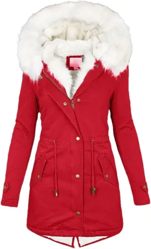 Women's Warm Thick Hooded Overcoat Fur Collar Padded Pocket Cotton Outerwear