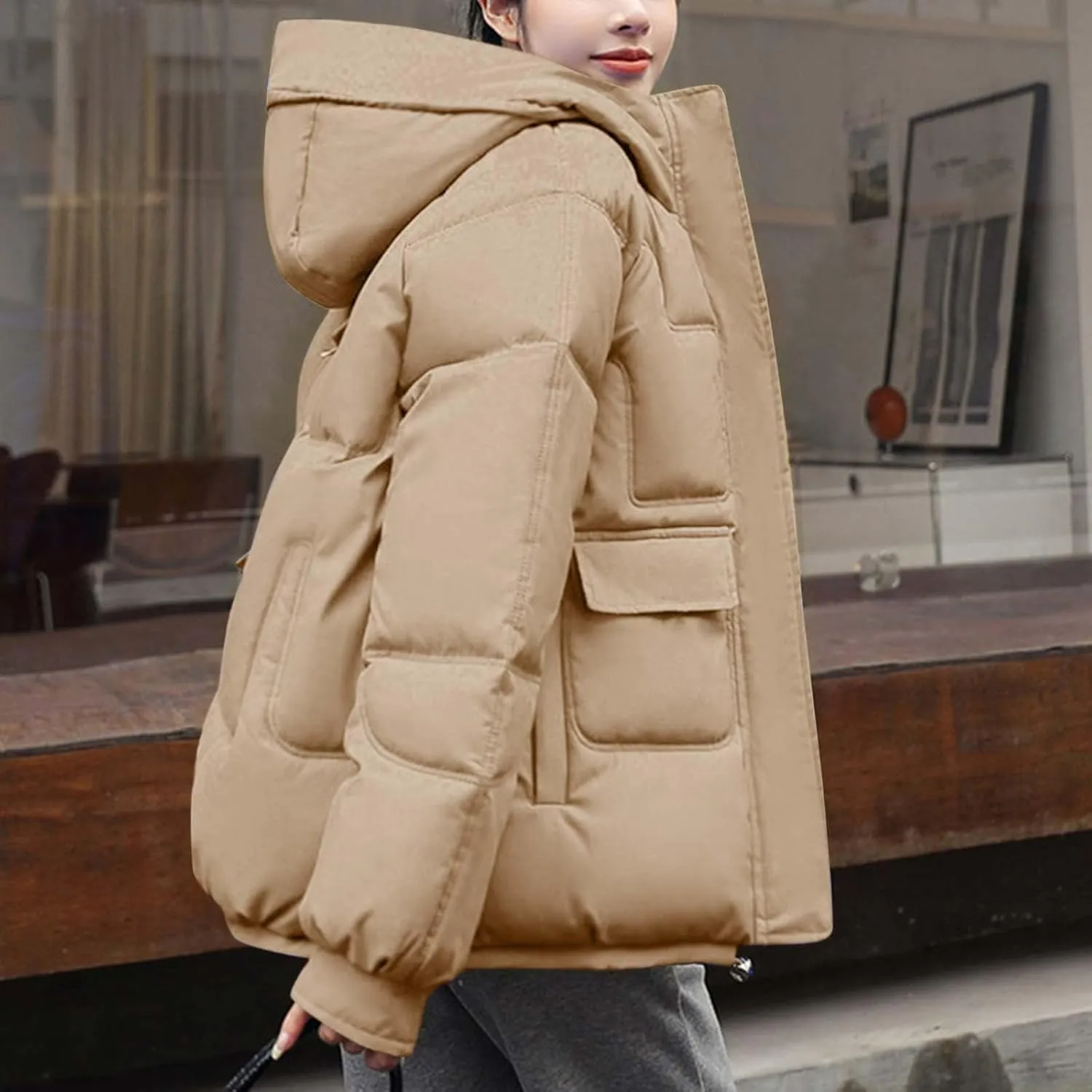 Womens Winter Coats Hooded Lightweight Puffer Jacket Padded Quilted Jackets Warm Fashion Parkas Outerwear Down Coats