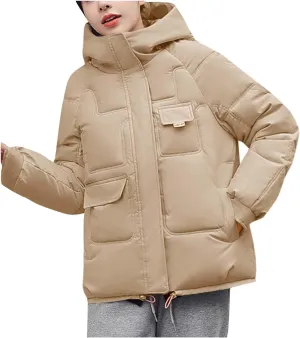Womens Winter Coats Hooded Lightweight Puffer Jacket Padded Quilted Jackets Warm Fashion Parkas Outerwear Down Coats